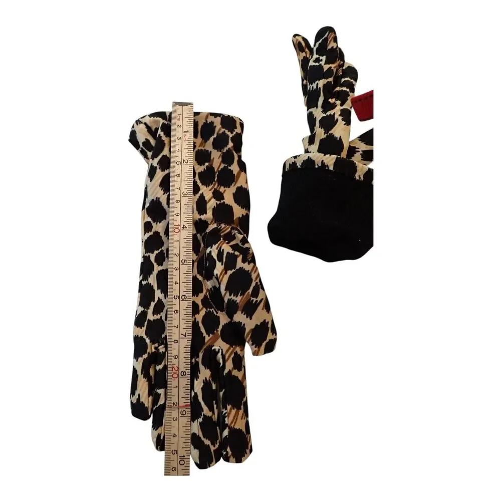 Vintage Gloves Leopard Print Stretch Nylon Spandex Knit Lined WPL 9745 Old Money